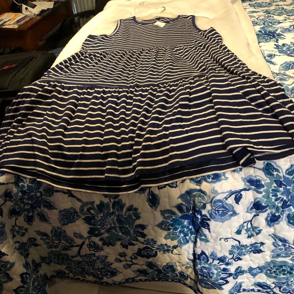 NWT J Crew Ladies Sleeveless Navy & White Striped Dress -Cotton - Picture 3 of 6